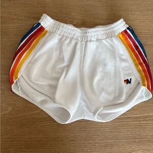 Aviator Nation White Women's Shorts with Rainbow Stripes